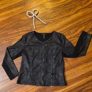 Style & Co. Black Faux-Leather Zip-Front Jacket